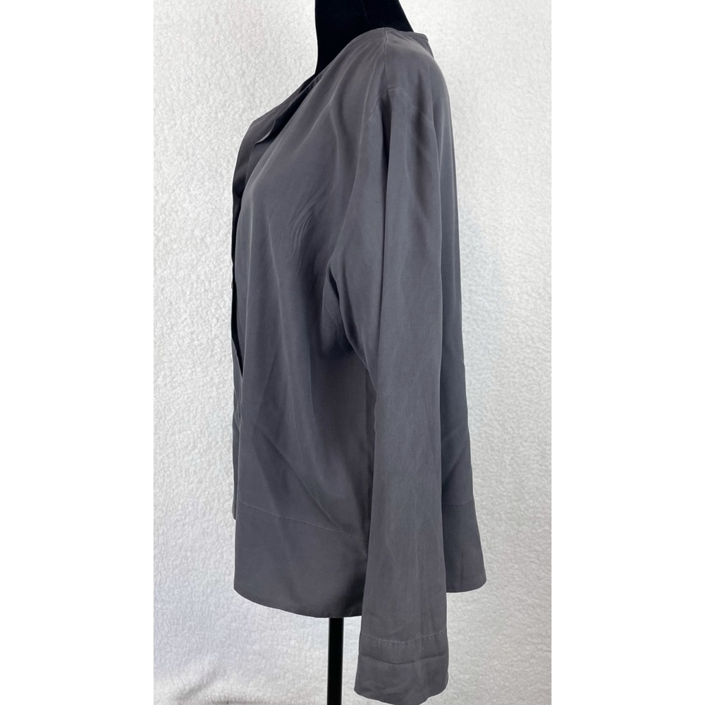 (VTG) EIGHT DEGREES SOUTH • Grey 100% Silk Button-Down Long Sleeve Shirt, M - Picture 4 of 11